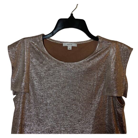 Maette by Stella Dot Zoey Metalic Sheen Short Sleeve Relaxed Fit Top Medium NEW - Picture 2 of 10